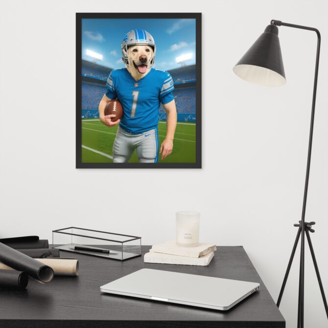 Custom Detroit Lions Pet Portrait – Framed Football Poster - Image 4