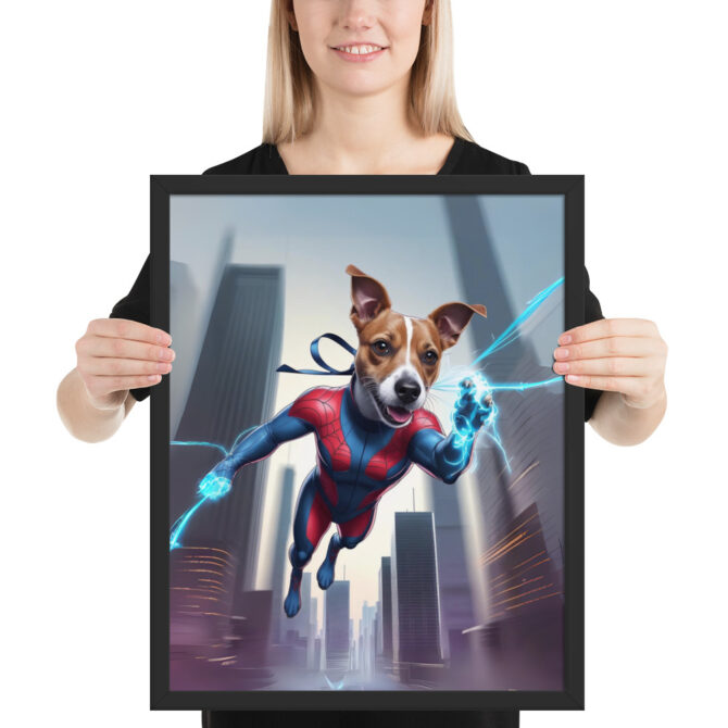 Custom Spider-Paw Superhero Pet Portrait – Framed Poster - Image 3