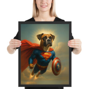Custom Superdog Pet Portrait – Framed Superhero Poster Print