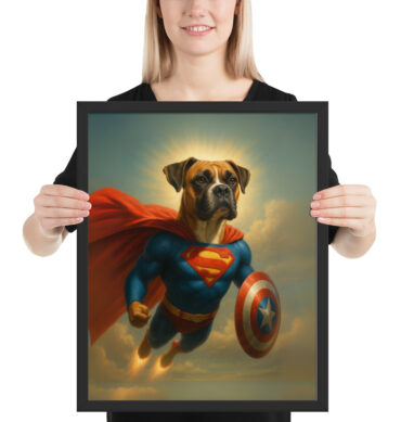 Custom Superdog Pet Portrait – Framed Superhero Poster Print