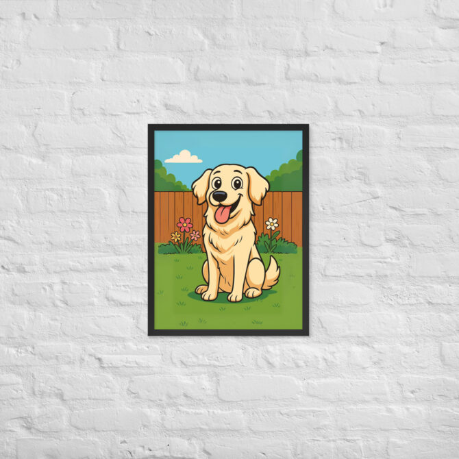 Custom Cartoon Pet Portrait – Backyard Scene | Framed Poster - Image 5
