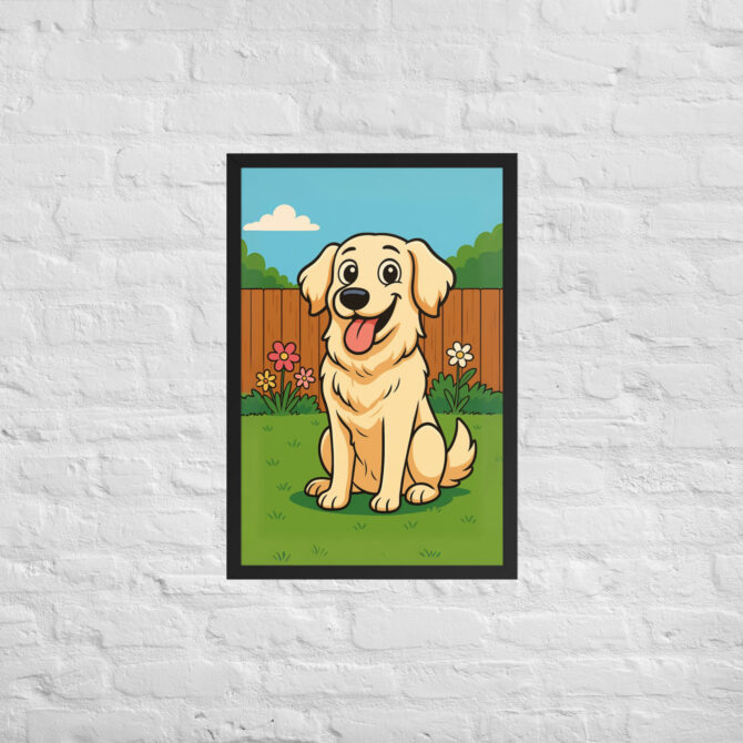 Custom Cartoon Pet Portrait – Backyard Scene | Framed Poster - Image 6