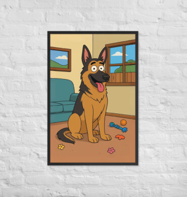Custom Living Room Pet Cartoon – Framed Poster (Family Style)