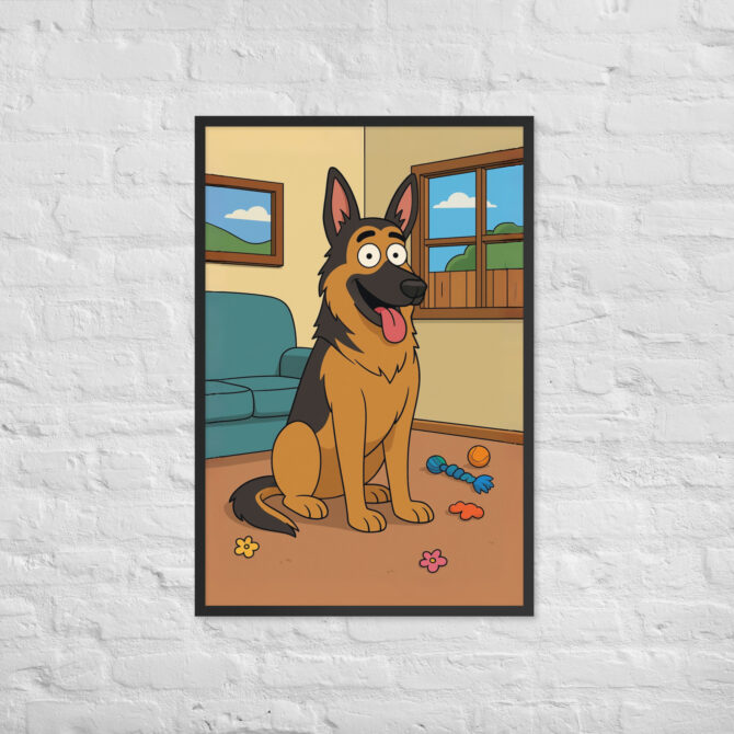 Custom Living Room Pet Cartoon – Framed Poster (Family Style)
