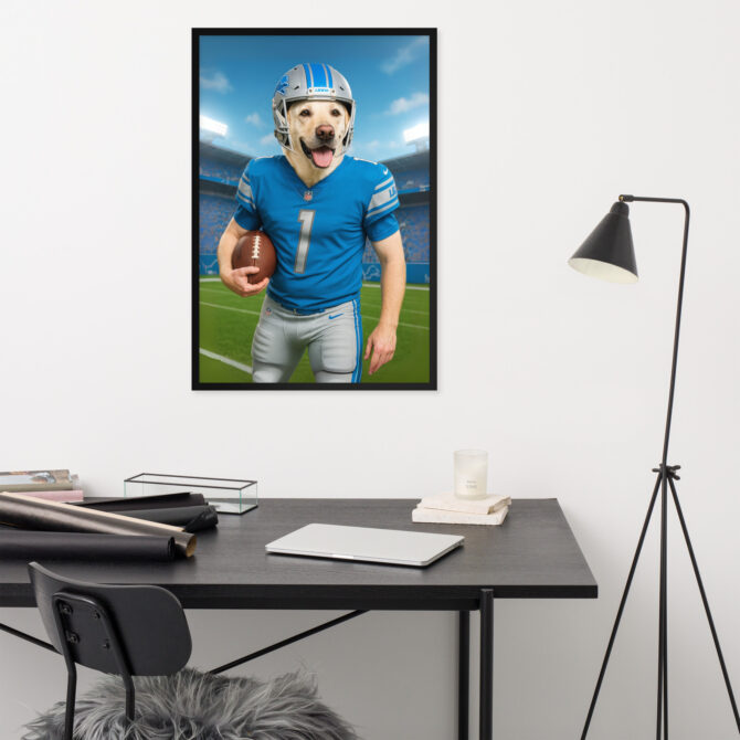 Custom Detroit Lions Pet Portrait – Framed Football Poster - Image 5