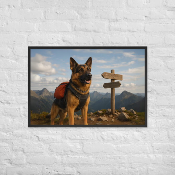 Custom Hiking Pet Portrait – Mountain Summit Victory Poster
