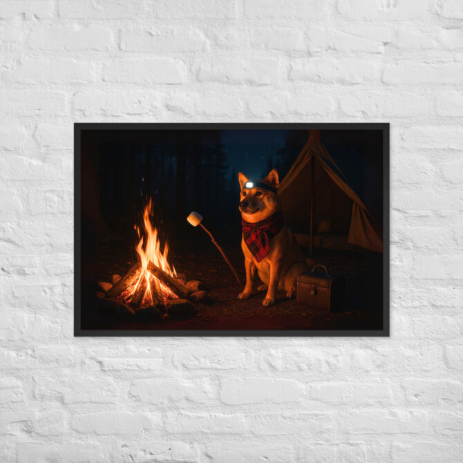 Custom Camping Pet Portrait – Campfire Companion Framed Poster
