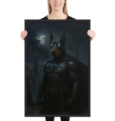 The Bark Knight – Custom Superhero Pet Portrait (Framed Poster)