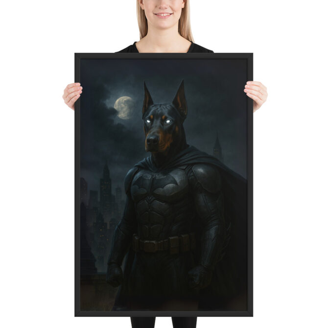 The Bark Knight – Custom Superhero Pet Portrait (Framed Poster)