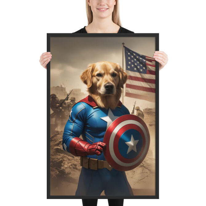 Captain AmeriCanine – Custom Superhero Pet Portrait Framed Poster - Image 4