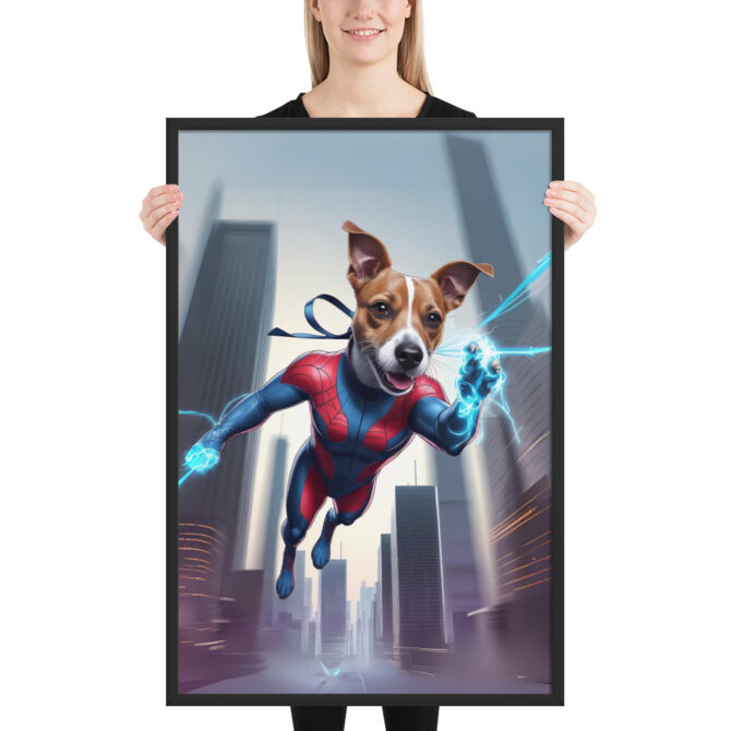 Custom Spider-Paw Superhero Pet Portrait – Framed Poster - Image 4