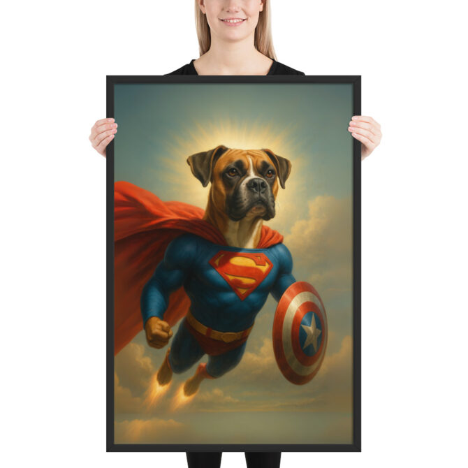 Custom Superdog Pet Portrait – Framed Superhero Poster Print - Image 3