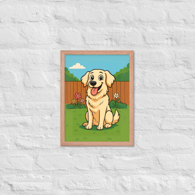 Custom Cartoon Pet Portrait – Backyard Scene | Framed Poster - Image 8