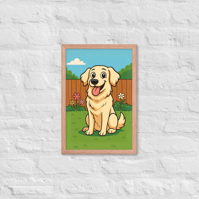 Custom Cartoon Pet Portrait – Backyard Scene | Framed Poster - Image 9