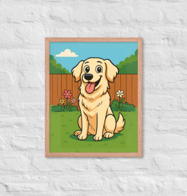 Custom Cartoon Pet Portrait – Backyard Scene | Framed Poster