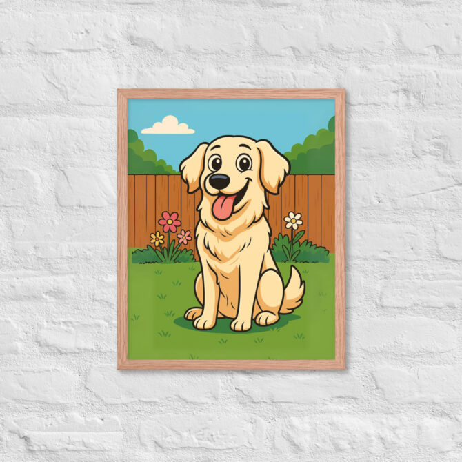 Custom Cartoon Pet Portrait – Backyard Scene | Framed Poster