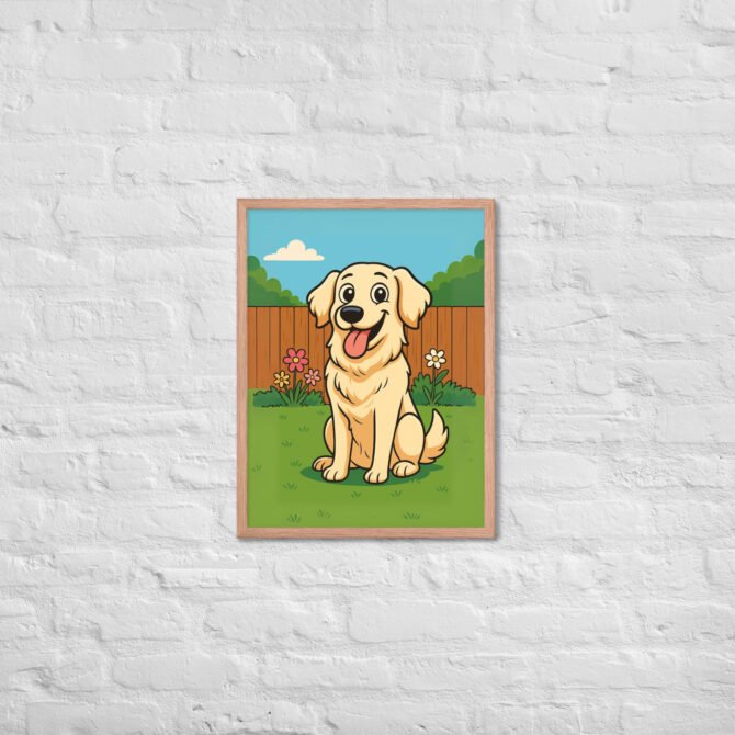 Custom Cartoon Pet Portrait – Backyard Scene | Framed Poster - Image 10