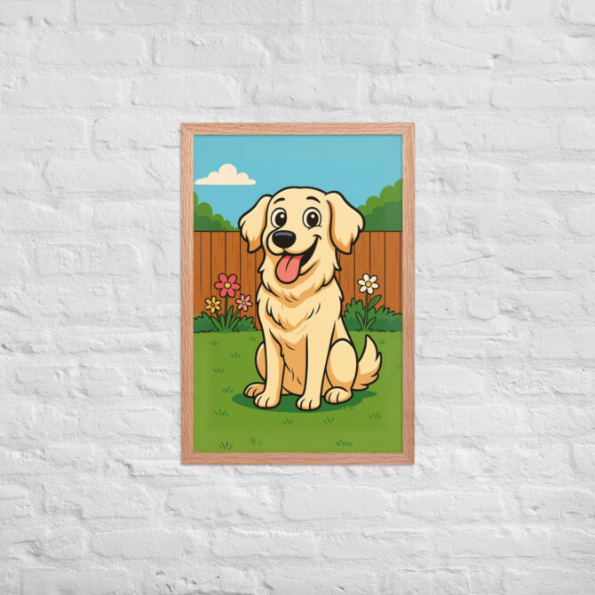 Custom Cartoon Pet Portrait – Backyard Scene | Framed Poster - Image 11