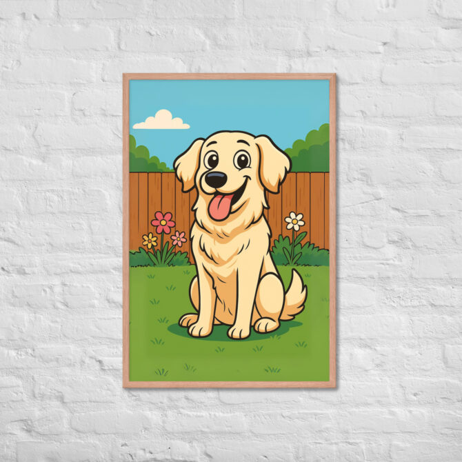 Custom Cartoon Pet Portrait – Backyard Scene | Framed Poster - Image 12