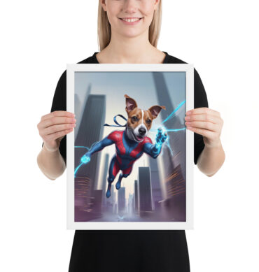 Custom Spider-Paw Superhero Pet Portrait – Framed Poster