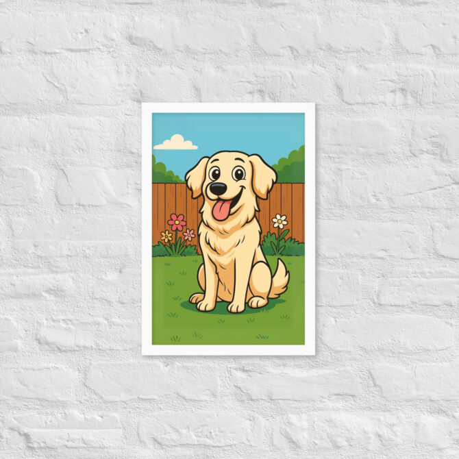 Custom Cartoon Pet Portrait – Backyard Scene | Framed Poster - Image 14