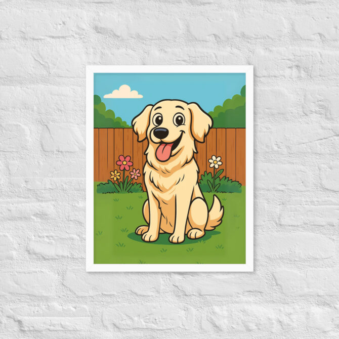 Custom Cartoon Pet Portrait – Backyard Scene | Framed Poster - Image 15