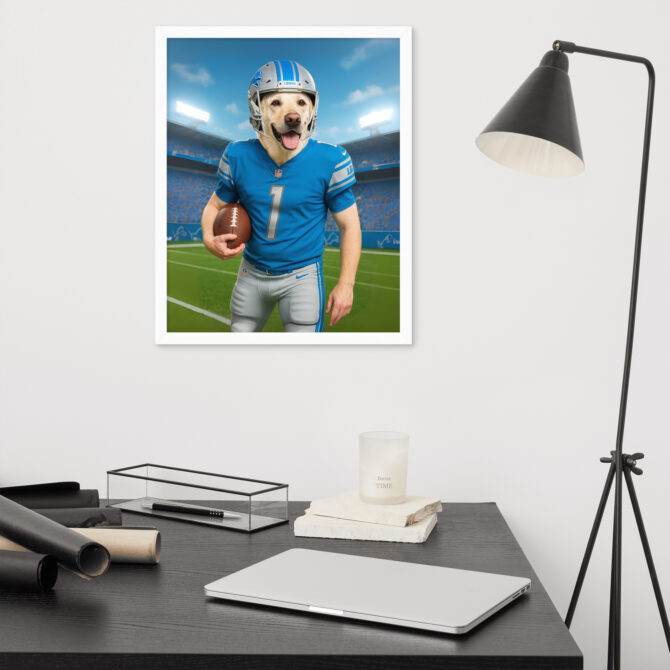 Custom Detroit Lions Pet Portrait – Framed Football Poster