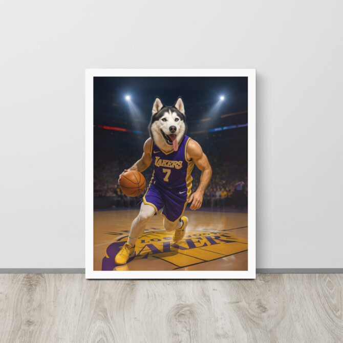 Custom Los Angeles Lakers Pet Basketball Poster – Framed