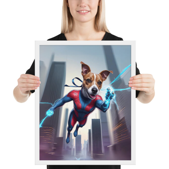 Custom Spider-Paw Superhero Pet Portrait – Framed Poster - Image 5