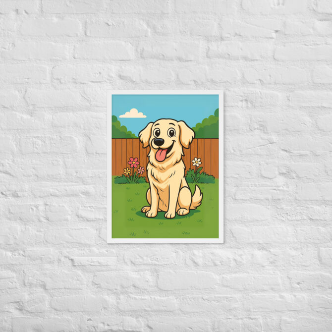 Custom Cartoon Pet Portrait – Backyard Scene | Framed Poster - Image 16