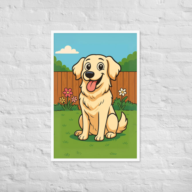 Custom Cartoon Pet Portrait – Backyard Scene | Framed Poster - Image 18