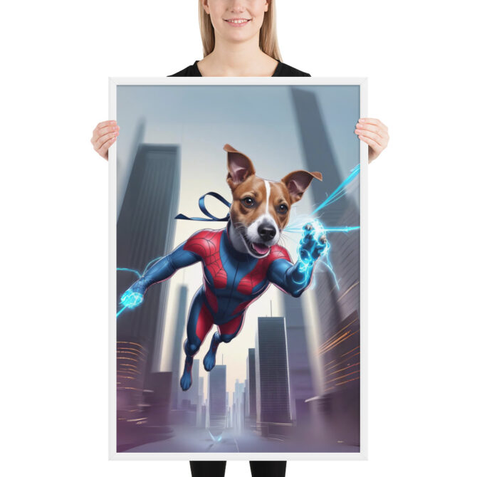 Custom Spider-Paw Superhero Pet Portrait – Framed Poster - Image 6