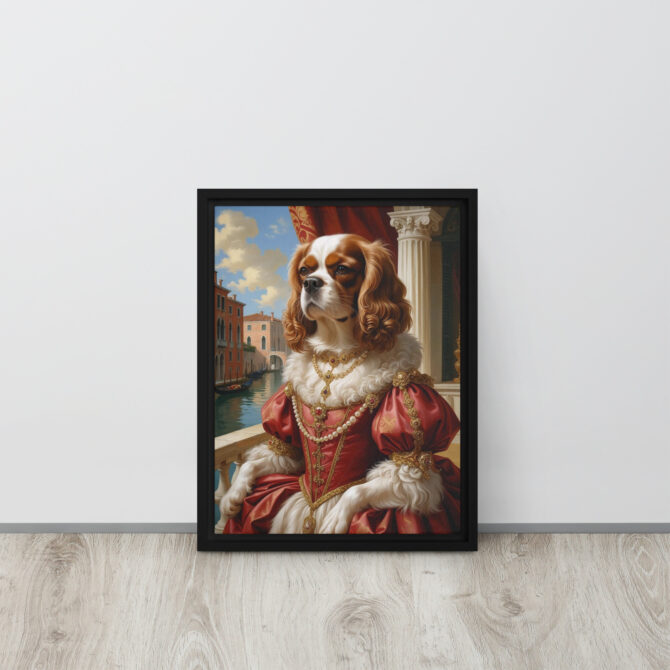 Custom Renaissance Pet Portrait – Lady Barkareth of Venice (Framed Canvas) - Image 2