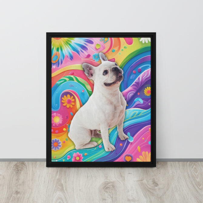 Color-Boom Pet Portrait – Rainbow Hippie Canvas (Framed)