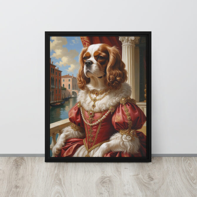 Custom Renaissance Pet Portrait – Lady Barkareth of Venice (Framed Canvas) - Image 3