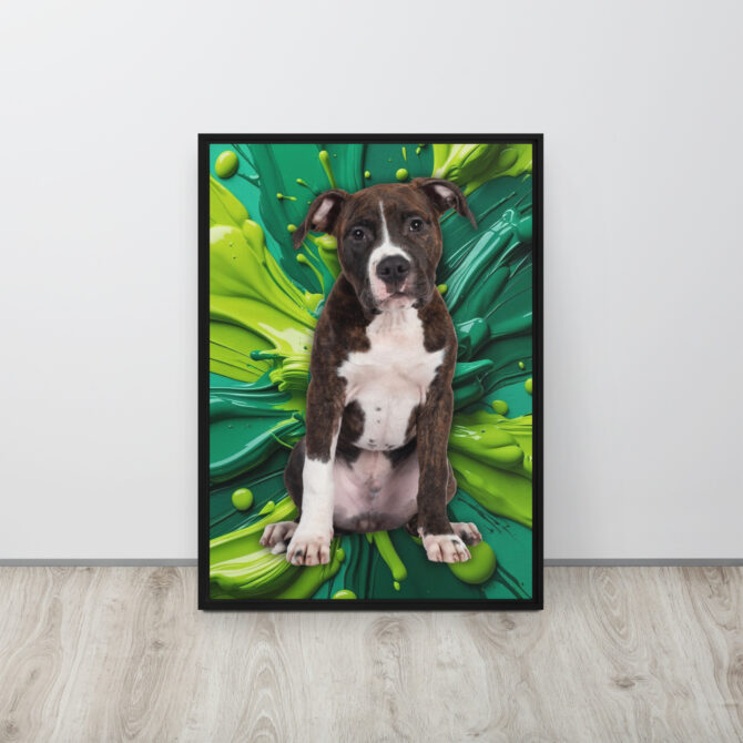 Color-Boom Pet Portrait – Green Canvas (Framed) - Image 4
