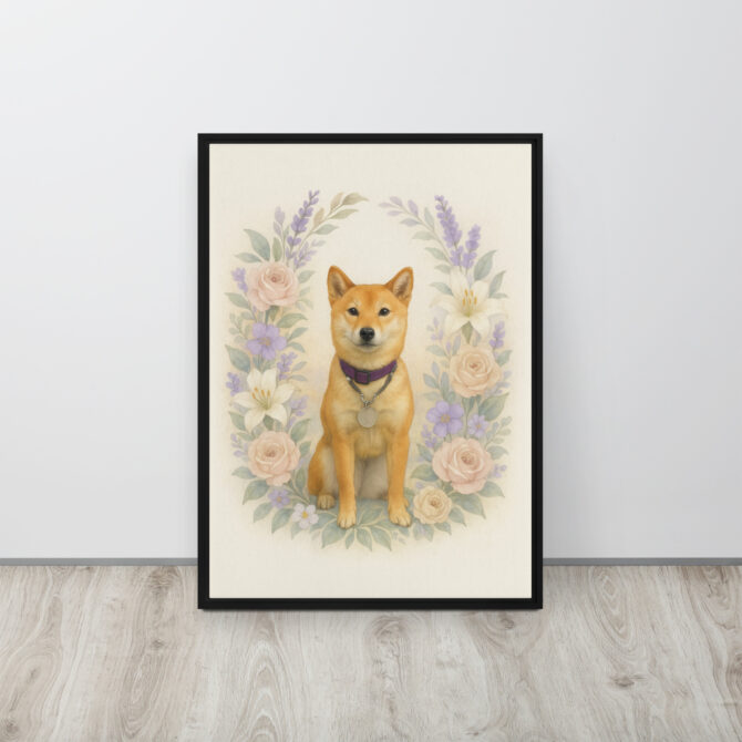 Custom Pet Memorial – Floral Wreath Framed Canvas Tribute