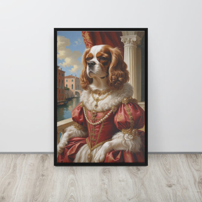 Custom Renaissance Pet Portrait – Lady Barkareth of Venice (Framed Canvas) - Image 4