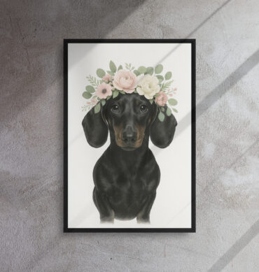 Floral Crown Custom Pet Portrait on Framed Canvas