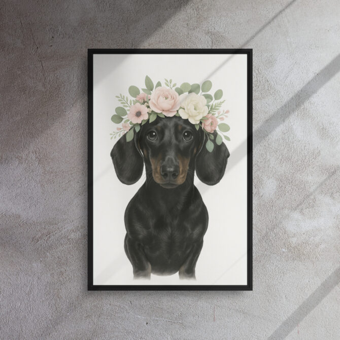 Floral Crown Custom Pet Portrait on Framed Canvas