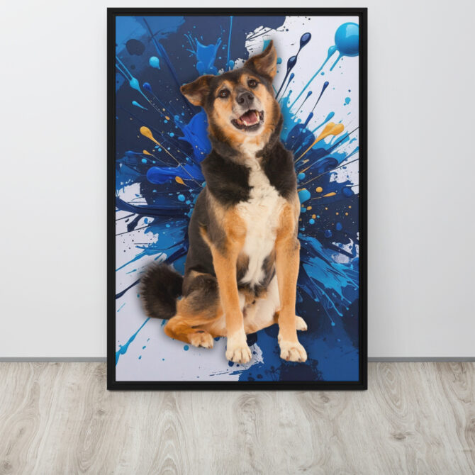 Color-Boom Pet Portrait – Blue Canvas (Framed)