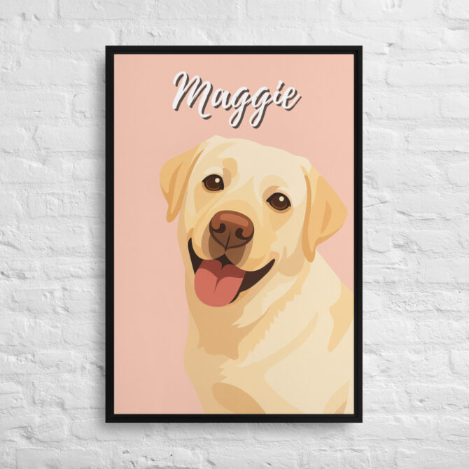 Modern Custom Pet Portrait – Vector Art on Framed Canvas - Mint Mimi Pink - Image 5