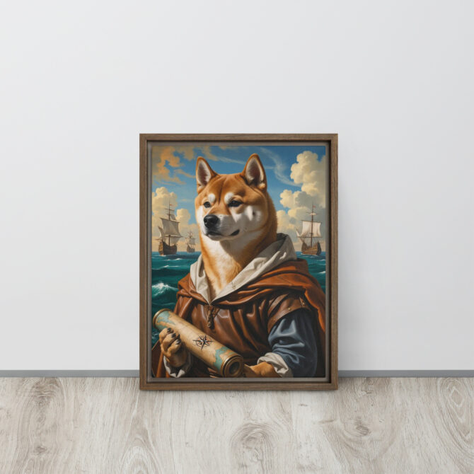 Marco Pawlo the Explorer – Custom Renaissance Pet Portrait on Framed Canvas