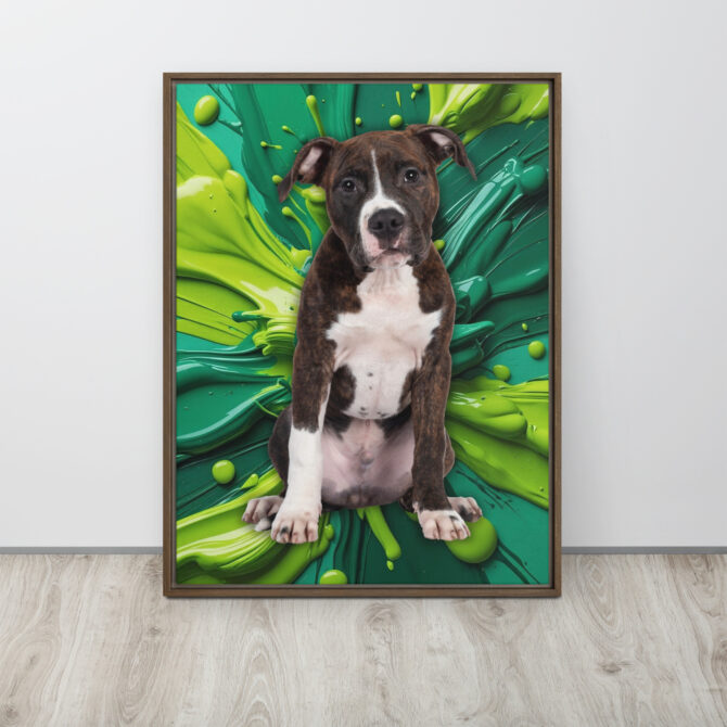 Color-Boom Pet Portrait – Green Canvas (Framed)