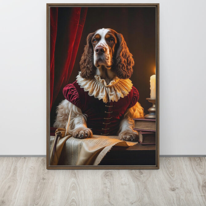 Custom Renaissance Pet Portrait – “Sir Barktangelo the Bard” (Framed Canvas)