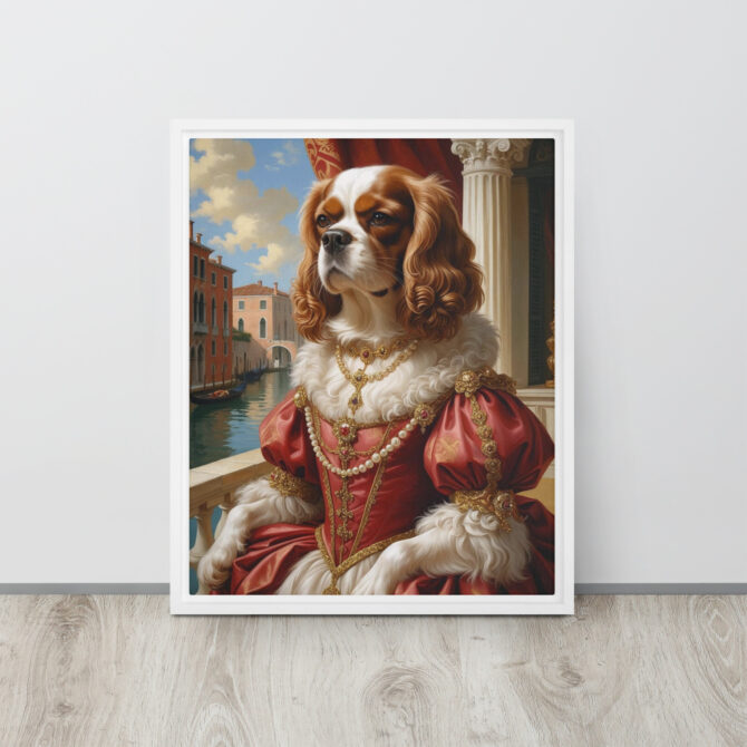 Custom Renaissance Pet Portrait – Lady Barkareth of Venice (Framed Canvas) - Image 11