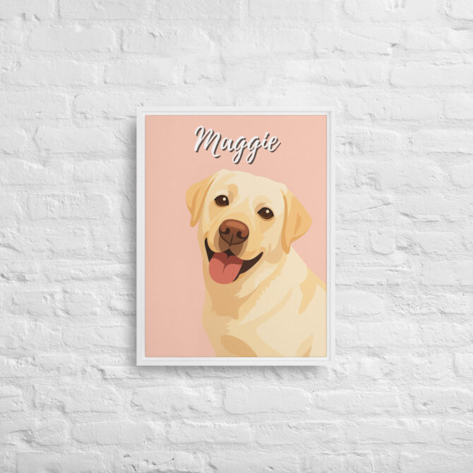 Modern Custom Pet Portrait – Vector Art on Framed Canvas - Mint Mimi Pink