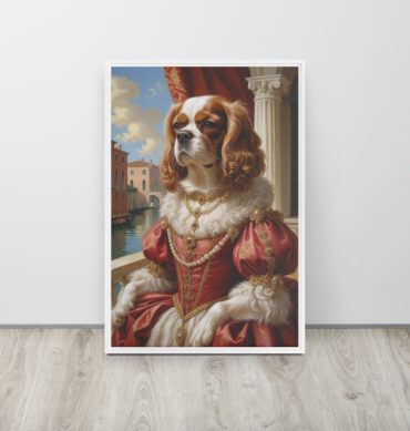 Custom Renaissance Pet Portrait – Lady Barkareth of Venice (Framed Canvas)