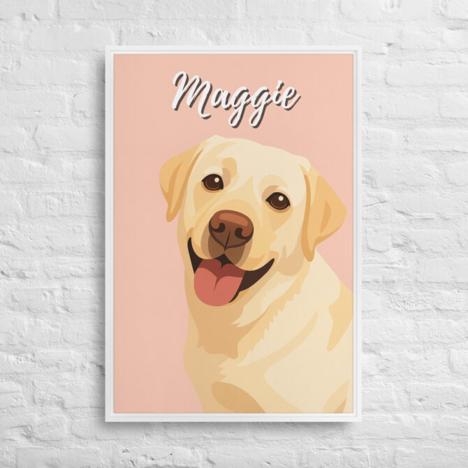 Modern Custom Pet Portrait – Vector Art on Framed Canvas - Mint Mimi Pink - Image 8