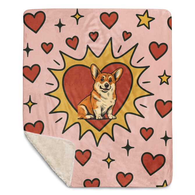 Custom Comic Pet Blanket – Hearts & Stars Pop Art Design - Image 2